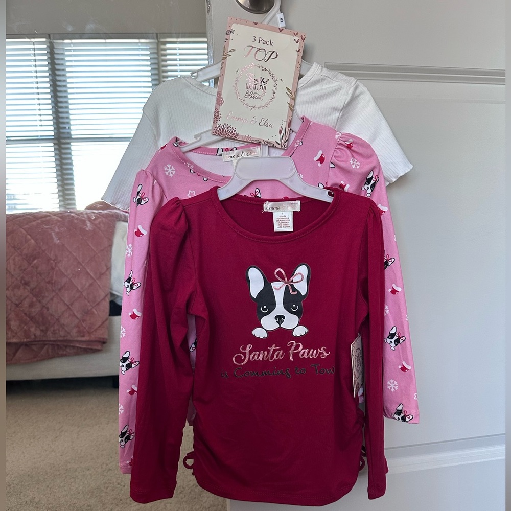 Emma & Elsa Girl’s 3 Pack Top Short/2 Long Sleeve Shirts Size 5T NWT